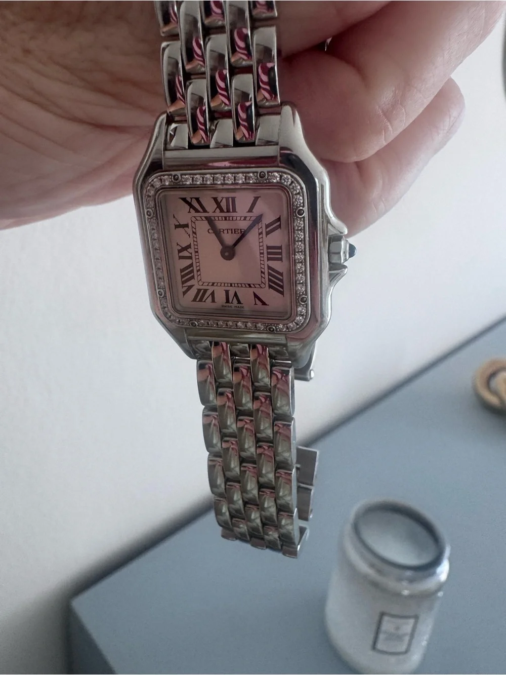 Cartier medium sized Panthere stainless steel Diamond Bezel Watch